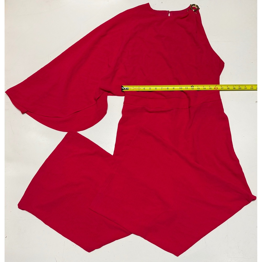 Zara Red Asymmetric One Shoulder Cape Sleeve Wide Leg Jumpsuit XL 5029/112/671